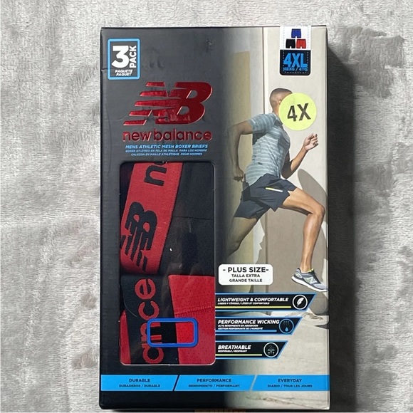 New Balance Boxer Briefs Mens 4XL Red Black Performance Stretch Lightweight - Picture 2 of 7